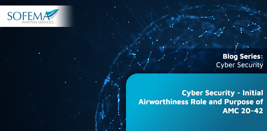 Digital network sphere representing cyber security in aviation, highlighting the initial airworthiness role and purpose of AMC 20-42