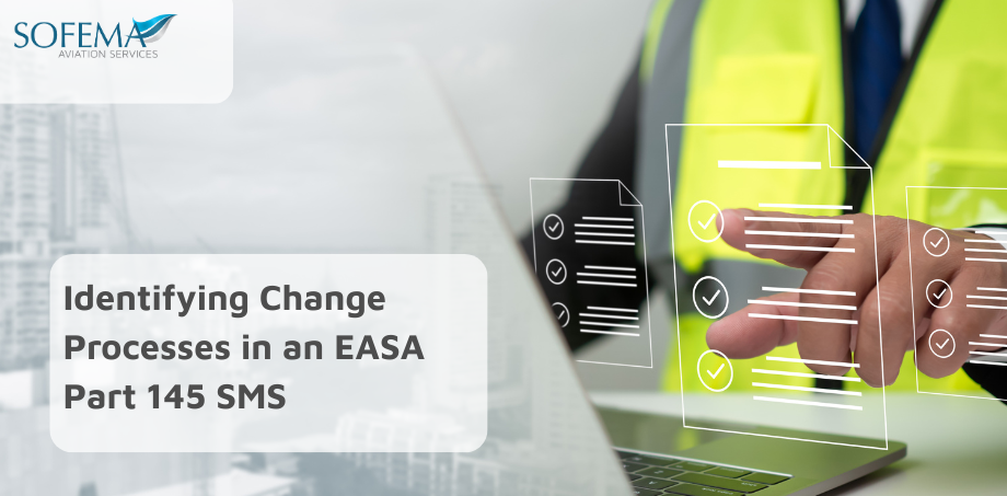 Aviation professional using a laptop with digital checklists, illustrating identifying change processes in an EASA-Part-145-SMS.
